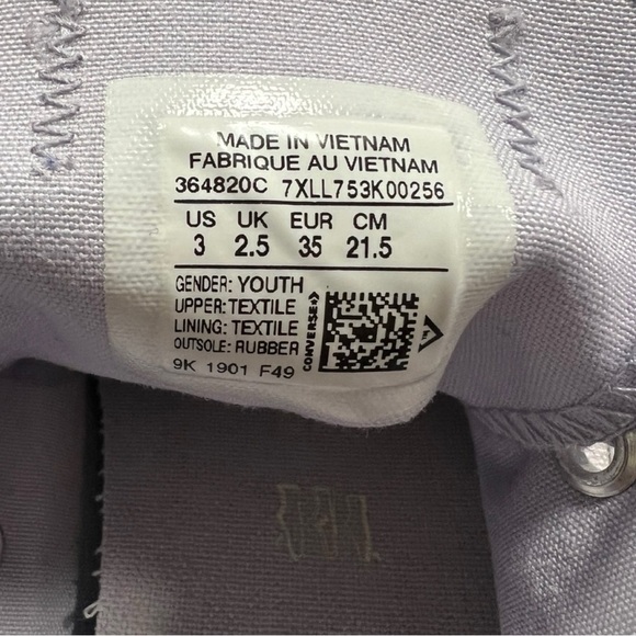 Converse Shoes Youth 3 Chuck Taylor Sneakers All Star 364820C Lilac - Picture 3 of 8